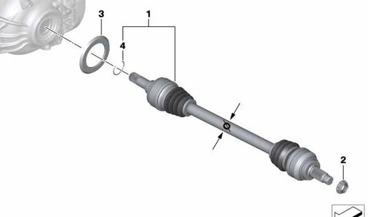 Rechte Getriebeachse für BMW F20, F21, F22, F30, F31, F34, F35, F36 (OEM 33207628252). Original BMW