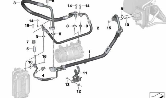 Tubo de sucção do evaporador para compressor OEM 64539398901 para BMW G29. BMW original.