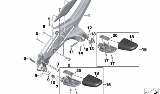 Chapa soporte OEM 46717728828 para motos BMW K 1600 GTL, K 1600 Bagger, K 1200 LT... y más. Original BMW Motorrad.