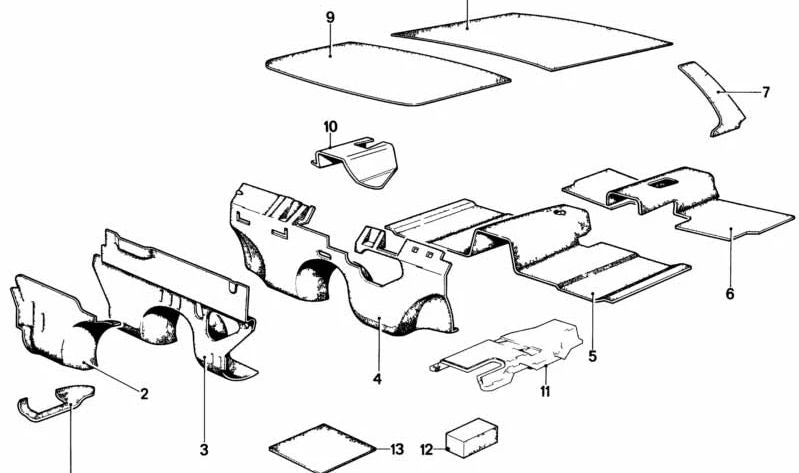 Aislante térmico túnel central inferior OEM 51481856988 para BMW E21 323i (todos los modelos: 1831, 1832, 1841, 1842, 3071, 3072, 3081, 3082). Original BMW.