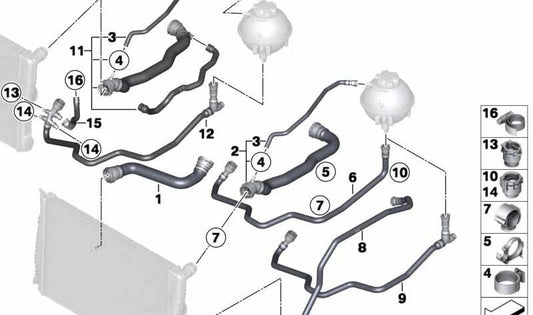 Manguera de refrigerante OEM 17128571613 para BMW F25. Original BMW.