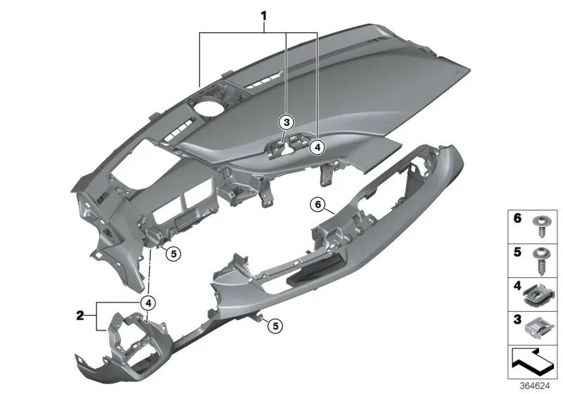 Upper dashboard for BMW I12, I12N, I15 (OEM 51459309379). Original BMW