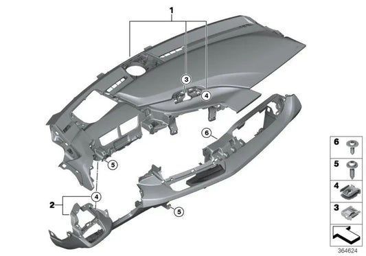 Upper dashboard for BMW I12, I12N, I15 (OEM 51459309379). Original BMW