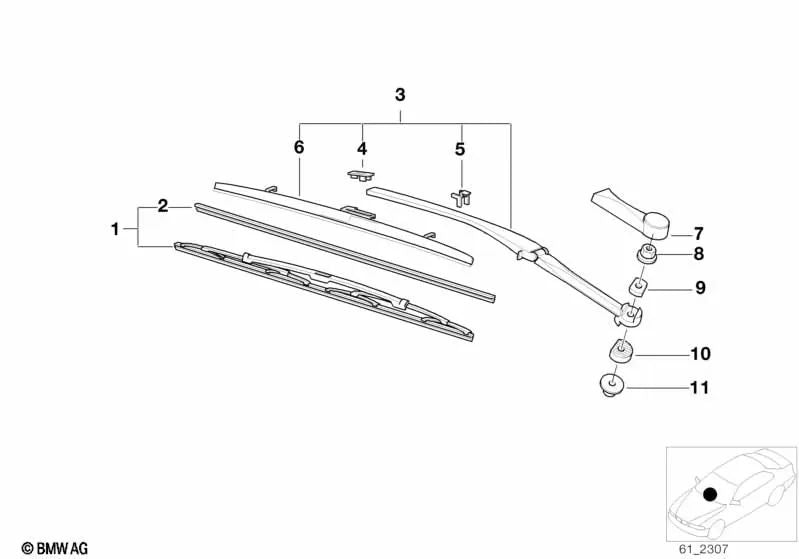 Lavador de compensação do braço do limpador de para-brisa para BMW Série 5 E39 (OEM 61618161493). BMW original