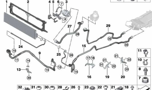 Soporte del radiador OEM 17117631479 para BMW F10, F10N, F18N, F01N, F02N. Original BMW.
