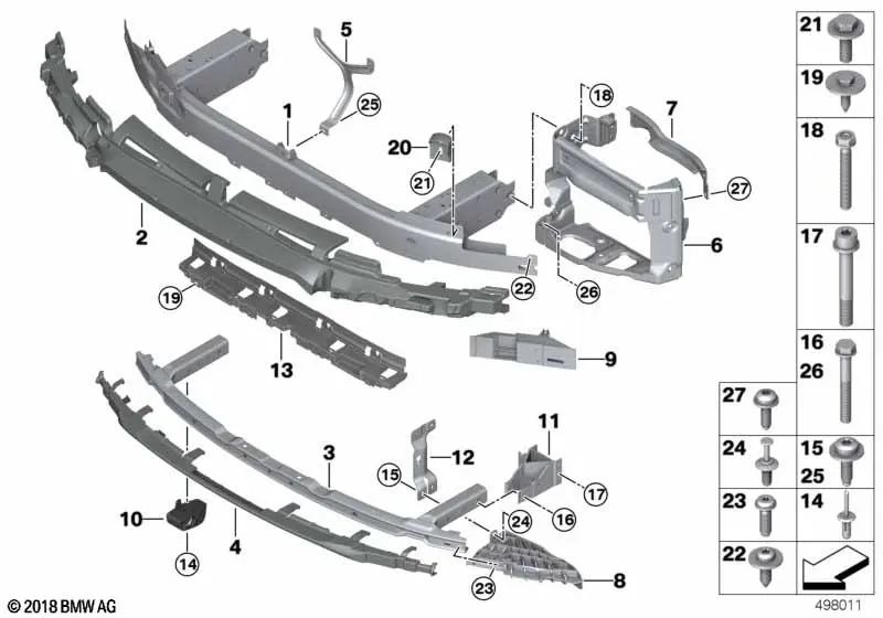 Upper shock absorber for BMW 6 Series G32 (OEM 51117388598). Original BMW