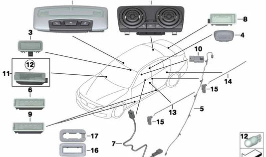 Éclairage de toit arrière OEM 63319321587 pour BMW F35. BMW d'origine.