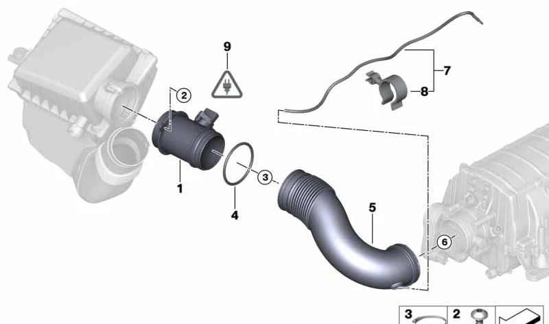 Sensor de masa de aire OEM 13627566988 para BMW E60, E61, E63, E64, E65, E66, E53. Original BMW.