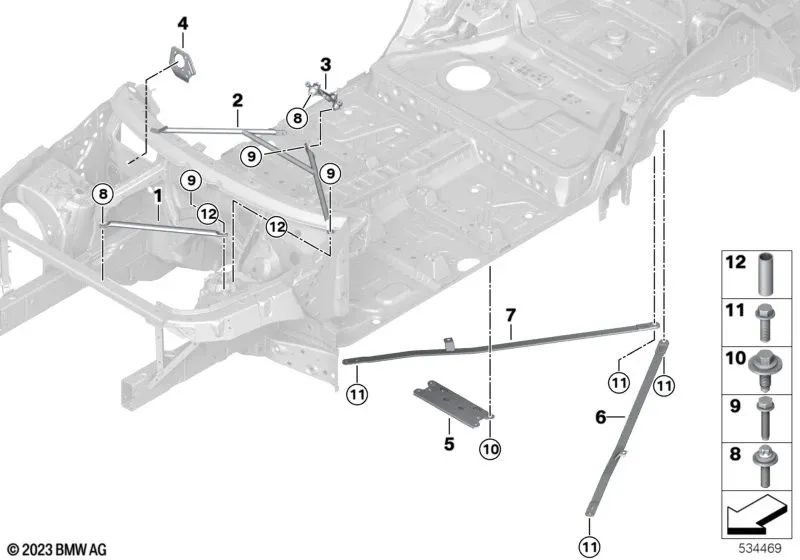 Barra frontal direita Torrett para BMW X5 G05, G18, G06, G07, G09 (OEM 51617329746). BMW original.
