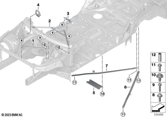 Barra frontal direita Torrett para BMW X5 G05, G18, G06, G07, G09 (OEM 51617329746). BMW original.