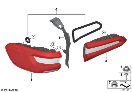 Left LED tailgate taillight for BMW F95, G05 (OEM 63217931995). Original BMW.