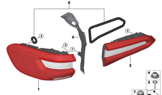 Luz trasera LED panel lateral derecho OEM 63219448070 para BMW X5 G05, X5 M F95. Original BMW.