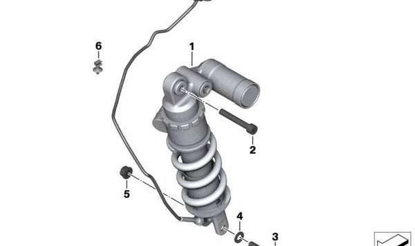 Amortiguador trasero OEM 33548531367 para BMW Motorrad HP4, S1000RR (2010-2014). Repuesto original BMW Motorrad.