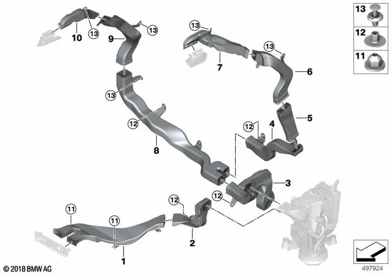 Conducto de aire frío izquierdo para BMW X7 G07, G07N (OEM 64227498135). Original BMW