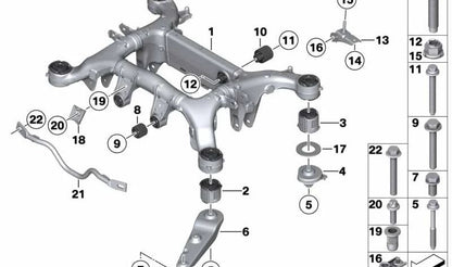 Soporte de suspensión trasera derecha OEM 33316775900 para BMW Serie 5 (F07, F10, F11), Serie 6 (F06, F12, F13), Serie 7 (F01, F02, F04). Original BMW