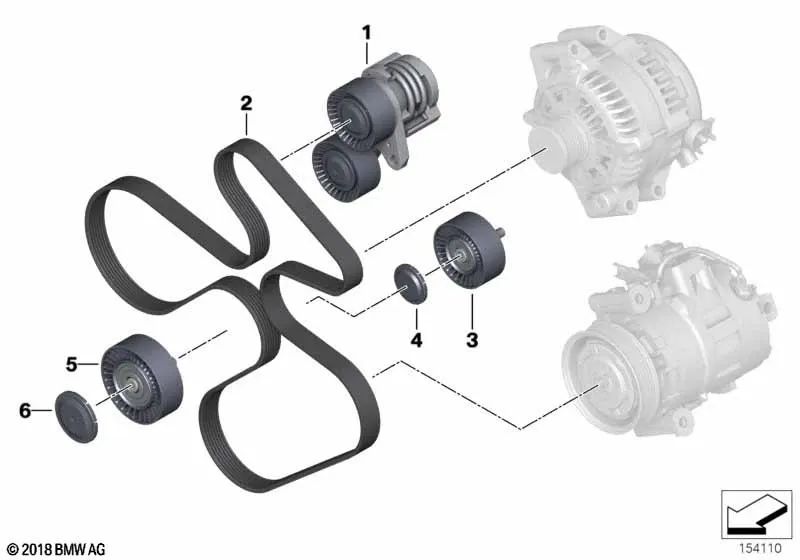 Mechanical belt tensioner for BMW E82, E88, E90, E90N, E91, E91N, E92, E92N, E93, E93N, E60N, E61N (OEM 11287563927). Genuine BMW