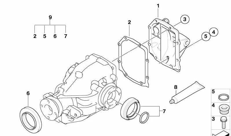 Tapa de diferencial OEM 33117508901 para BMW E46, E83. Original BMW.