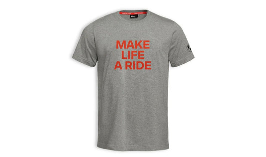 Camiseta gris melange "Make Life A Ride" talla M OEM 76615B3E462 para BMW. Original BMW Motorrad.