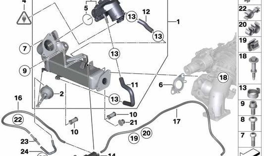 Double pipe support OEM 11748574348 for BMW F07 (5 Series GT), F10 (5 Series Saloon), F11 (5 Series Touring). Original BMW.