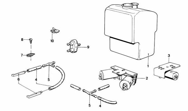 Depósito de líquido limpiaparabrisas OEM 61661361989 para BMW E24 {628CSi, 630CS} con o sin cambio automático. Original BMW.
