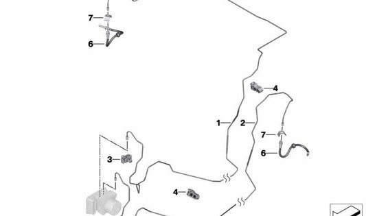 Tubo de freno trasero OEM 34306896779 para BMW Z4 G29 (sDrive20i, Z4 M40i, M40i) con motores B48D y B58D/B58C. Original BMW.