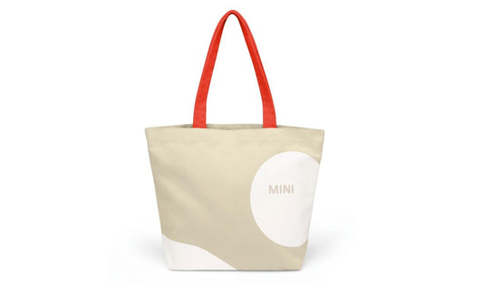 Bolso shopper MINI Car Face Detail 13L color Vibrant Silver OEM 80225B320D1, repelente al agua, con logo MINI y estampado frontal. Válido para BMW y MINI. Original MINI.