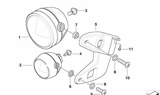 Grande OEM Faro 63127671424 para BMW Motorrad {R1200GS (K50), R1200GS Adventure (K51), R1250GS (K50), R1250GS Adventure (K51)}. BMW Motorrad original.