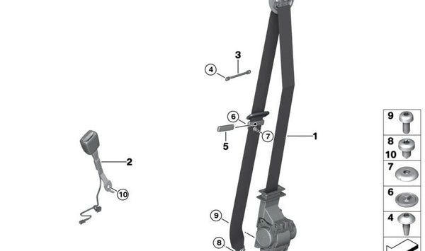 Cinturón de seguridad delantero derecho OEM 72117496290 para BMW G20, G21, G28, G80, G81, G26. Original BMW.
