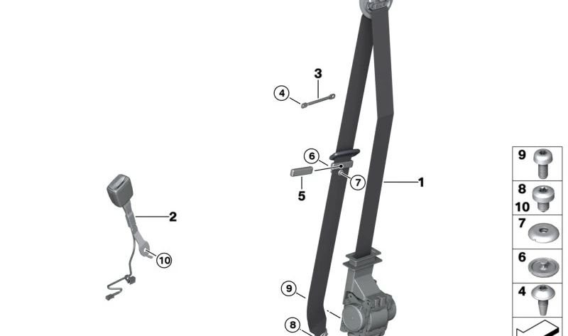 OEM 72117453790 Desvio da correia de segurança para BMW F20, F21, F40, F52, F70, F22, F45, F46, F87, F30, F31, F34, F35, F35, F80, G20 G26, F G30, G31, G38, G32, G11, G12, F48, F49, F39 e MINI F54, F55, F56