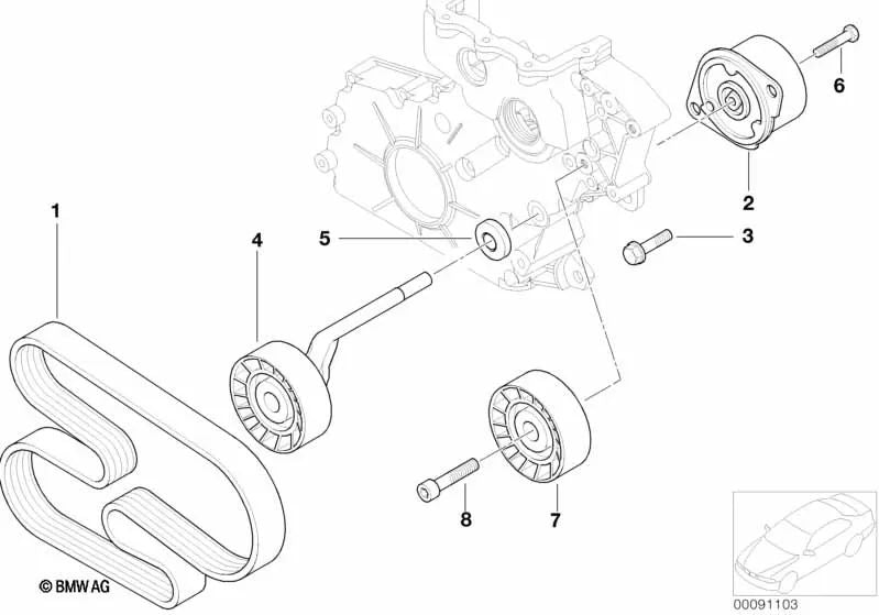 Correia nervurada 6PK x 2080 para BMW E46, E60, E60N, E61, E61N, E63N, E64N, E65, E66, E83, E83N, E53 (OEM 11288477779). BMW originais.