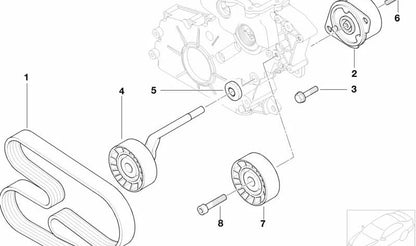 Tensor de correa para BMW E46, E90, E91, E92, E60, E61, E63N, E64N, E65, E66, E83, E53 (OEM 11287807021). Original BMW