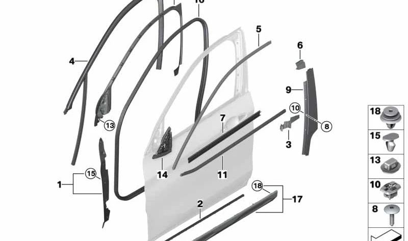 Embellecedor marco ventana puerta delantera izquierda OEM 51337420809 para BMW X2 F39. Pieza original BMW.