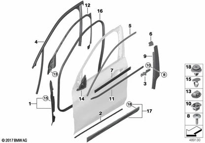 Cubierta del marco de la ventana puerta delantera derecha para BMW F39 (OEM 51337420858). Original BMW