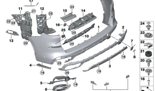 Soporte embellecedor salida escape izquierda OEM 51128074187 para BMW X5 {G05, G05N, G18, G18N} y X6 {G06, G06N}. Original BMW.