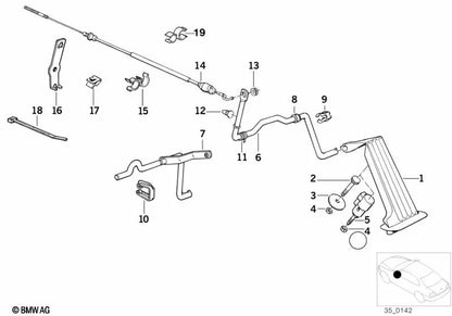 Hose holder for BMW 5 Series E34, E60, 6 Series E63, E64, 7 Series F01N, F02N (OEM 11781311588). Original BMW.