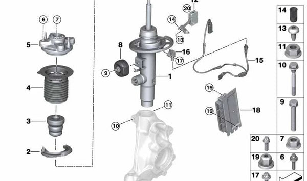 Amortiguador delantero izquierdo OEM 37106898313 con control electrónico (VDC) para BMW G20. Original BMW.
