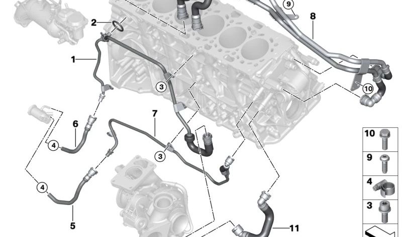 Tubo conexión módulo dosificador SCR con termostato OEM 11538576551 para BMW G30, G31, G32, G11, G12, G14, G15, G16, G01, G02. Original BMW.