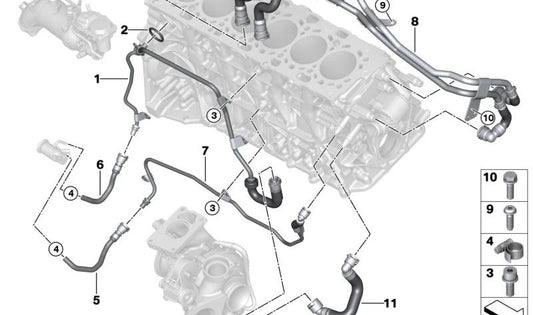 Tubo conexión módulo dosificador SCR con termostato OEM 11538576551 para BMW G30, G31, G32, G11, G12, G14, G15, G16, G01, G02. Original BMW.