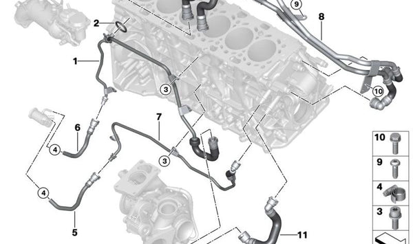 Tubería del cárter al módulo SCR OEM 11538576550 para BMW G30, G32, G11, G12, G14, G15, G16, G01, G02. Original BMW.