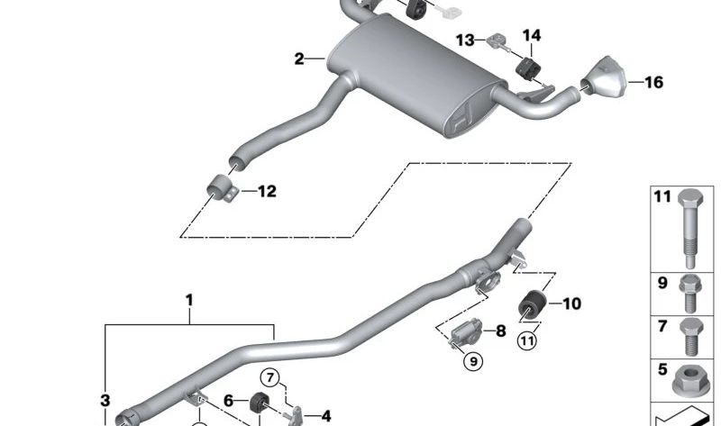 Silenciador trasero OEM 18309887636 para BMW X3 G01 xDrive30d (modelos 71BZ, 72BZ, 76BZ). Compatible con vehículos desde 08/2021 hasta 08/2024. Original BMW.