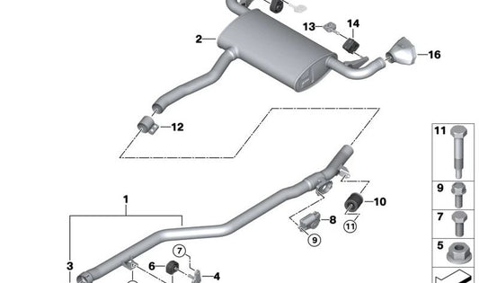 Silenciador trasero OEM 18309887636 para BMW X3 G01 xDrive30d (modelos 71BZ, 72BZ, 76BZ). Compatible con vehículos desde 08/2021 hasta 08/2024. Original BMW.