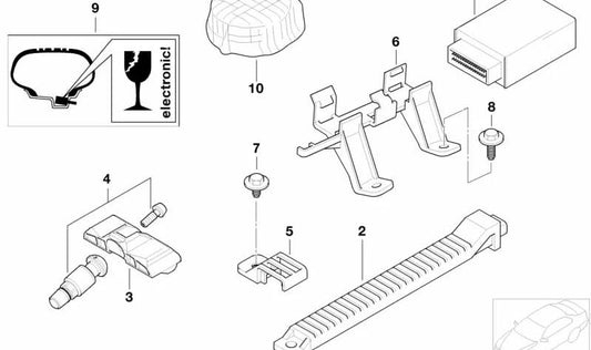 Rechte RDC -Empfangsantennenunterstützung für die BMW 3 E46 -Serie (OEM 36116756010). Original BMW