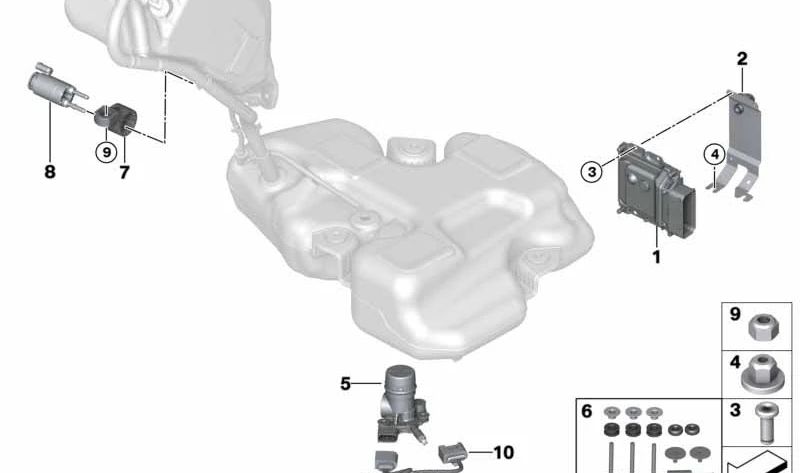 Soporte para bomba de transferencia OEM 16197302269 para BMW F30, F31, F32, F33, F36, F25, F15. Original BMW.