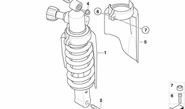 Muelle-amortiguador trasero OEM 33538529486 para motos BMW R 1200 GS K25 (2003–2012). Original BMW Motorrad.