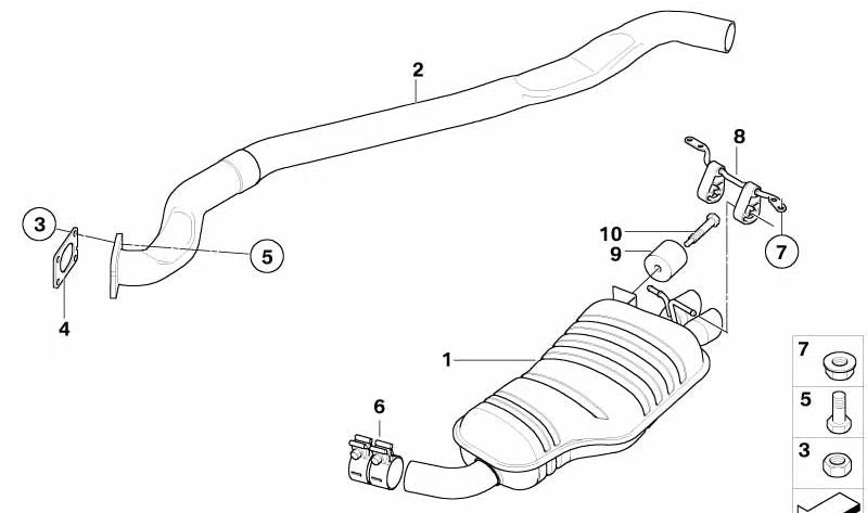 Tubo intermedio de escape OEM 18303419525 para BMW E83. Original BMW.