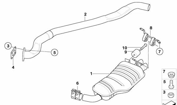 Tubo intermedio de escape OEM 18303419525 para BMW E83. Original BMW.
