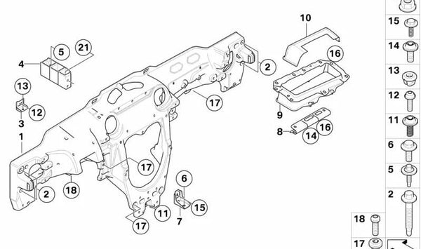 Conducto airbag acompañante OEM 51459233845 para MINI R55, R56, R57. Pieza original MINI.