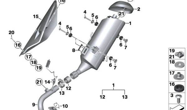 Codo de escape OEM 18511540180 para motos BMW C 400 GT (K08), C 400 X (K09). Original BMW Motorrad.