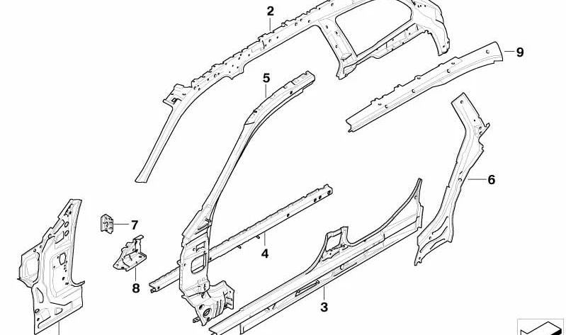 Rinforzo sinistro OEM 41217129415 per BMW 5 E61 (520D) con motore M47 e N47. Compatibile con i modelli tra il 2005 e il 2010. BMW originale.