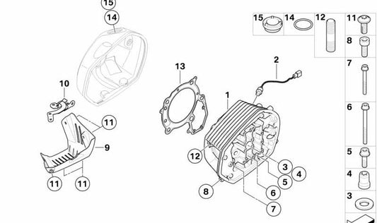 Culata izquierda negra OEM 11127723605 para BMW Motorrad HP2 Sport (RK29). Original BMW Motorrad.
